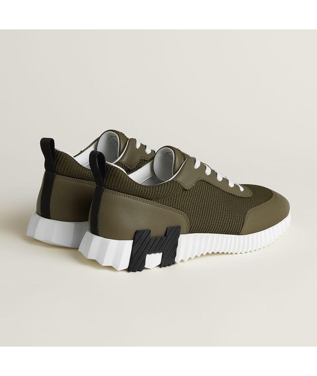 HERMES Хаки текстильные низкие кроссовки / кеды, фото 4