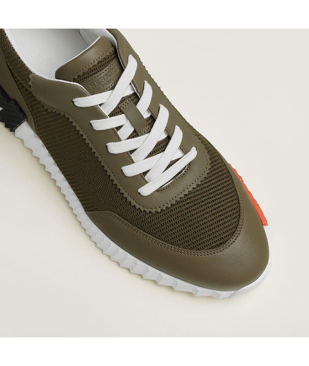 HERMES Хаки текстильные низкие кроссовки / кеды, фото 6