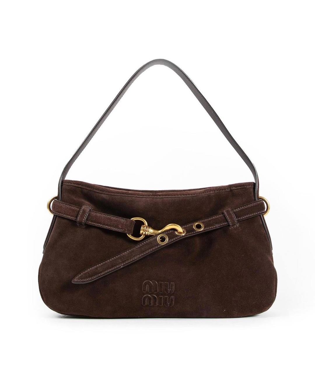 MIU MIU Коричневая замшевая сумка с короткими ручками, фото 1