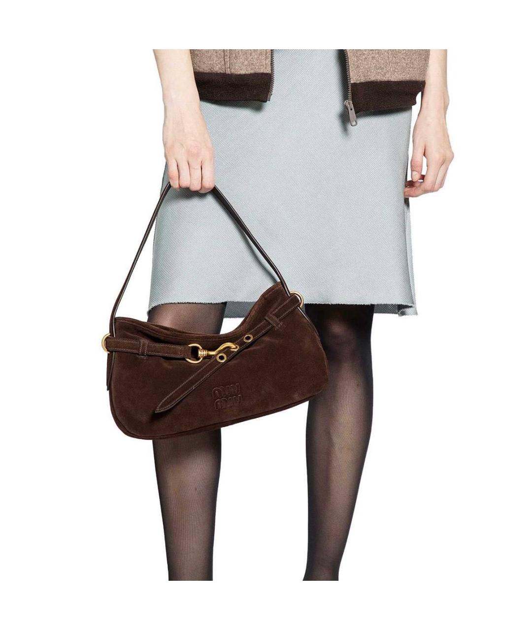 MIU MIU Коричневая замшевая сумка с короткими ручками, фото 5