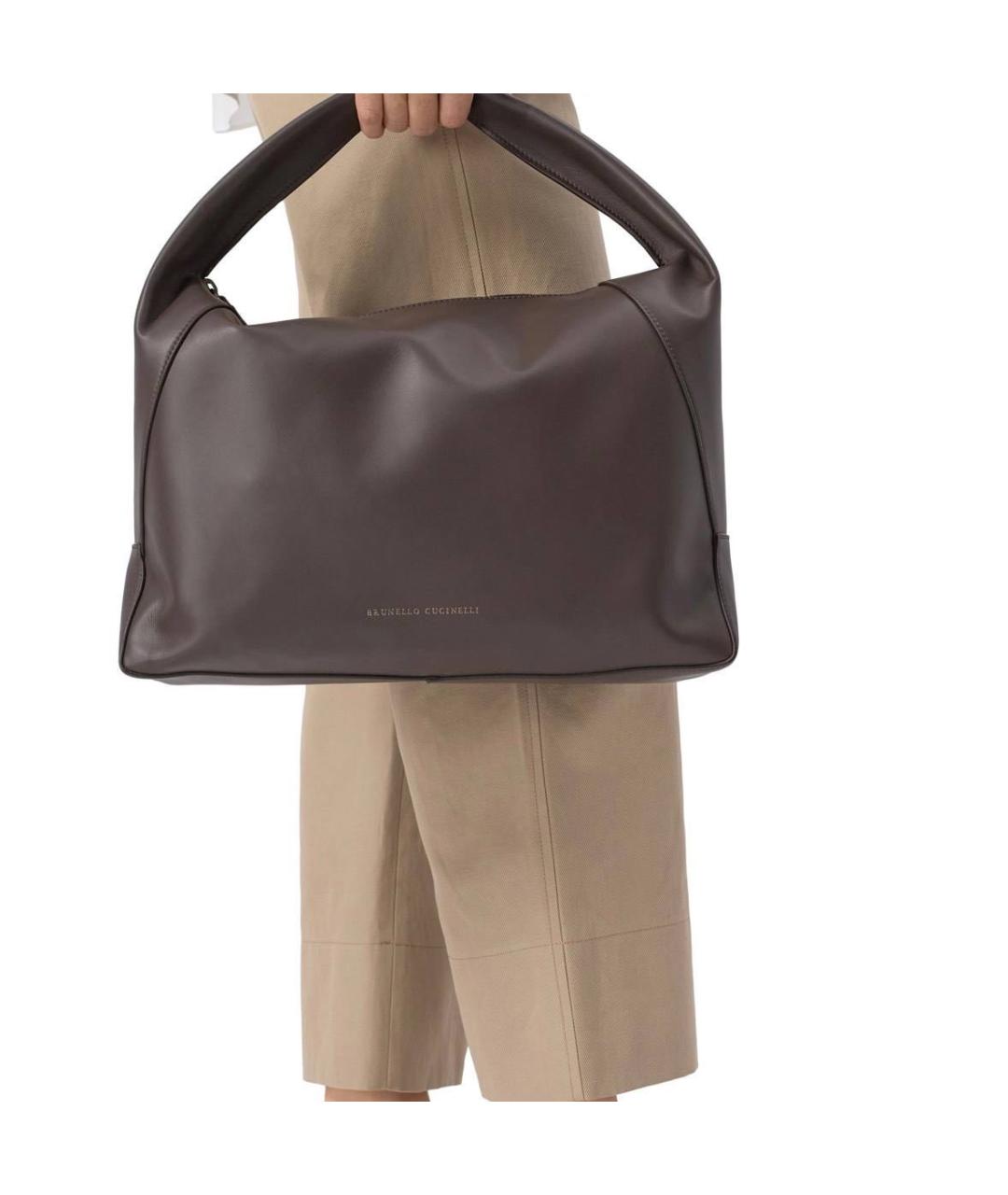 BRUNELLO CUCINELLI Коричневая кожаная сумка с короткими ручками, фото 2