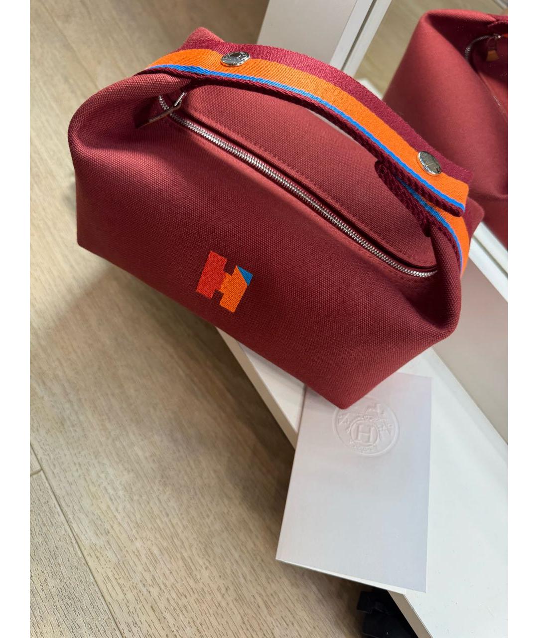 HERMES Бордовая тканевая косметичка, фото 2