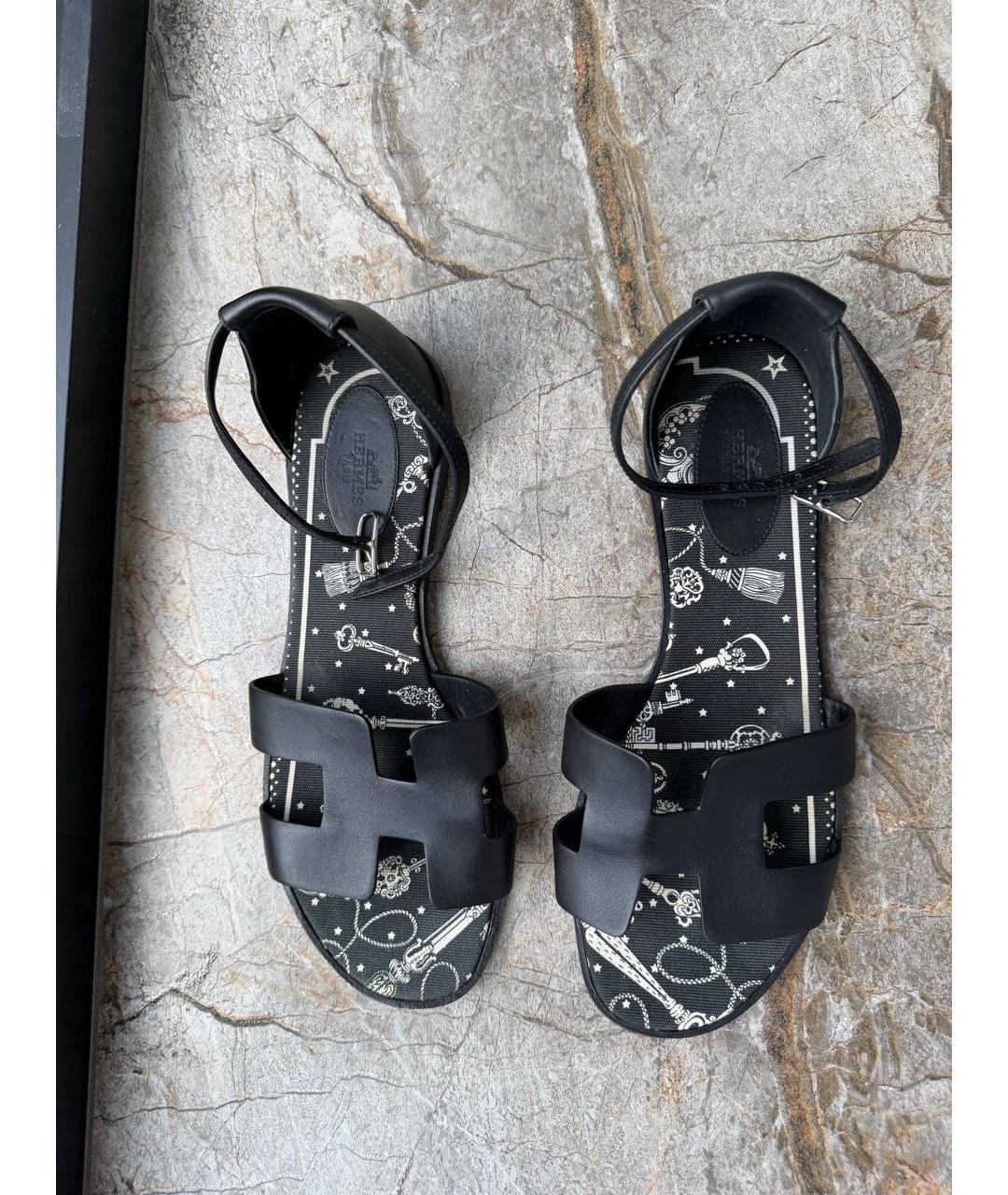 HERMES Черные кожаные сандалии, фото 3