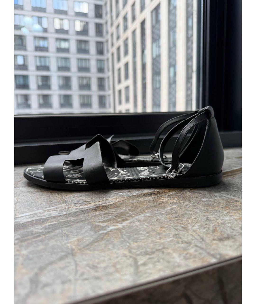 HERMES Черные кожаные сандалии, фото 6