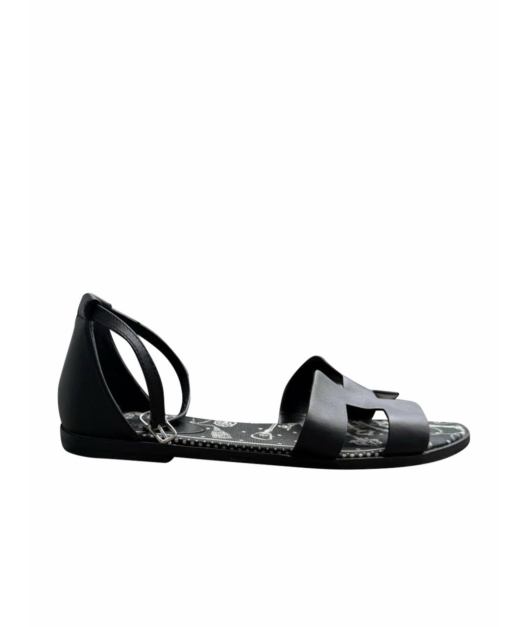 HERMES Черные кожаные сандалии, фото 1