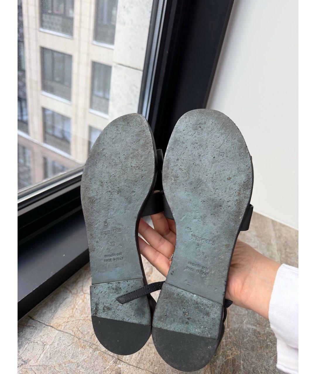 HERMES Черные кожаные сандалии, фото 5