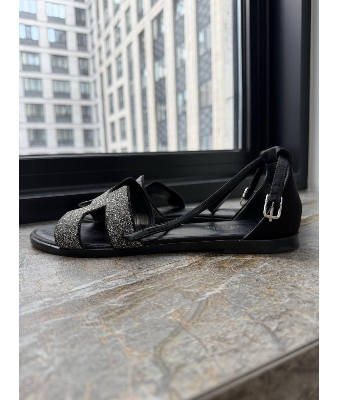 HERMES Черные текстильные сандалии, фото 8