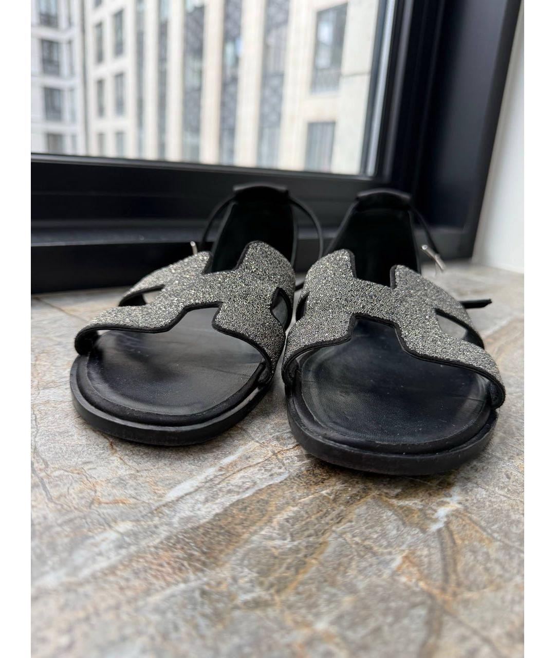 HERMES Черные текстильные сандалии, фото 2