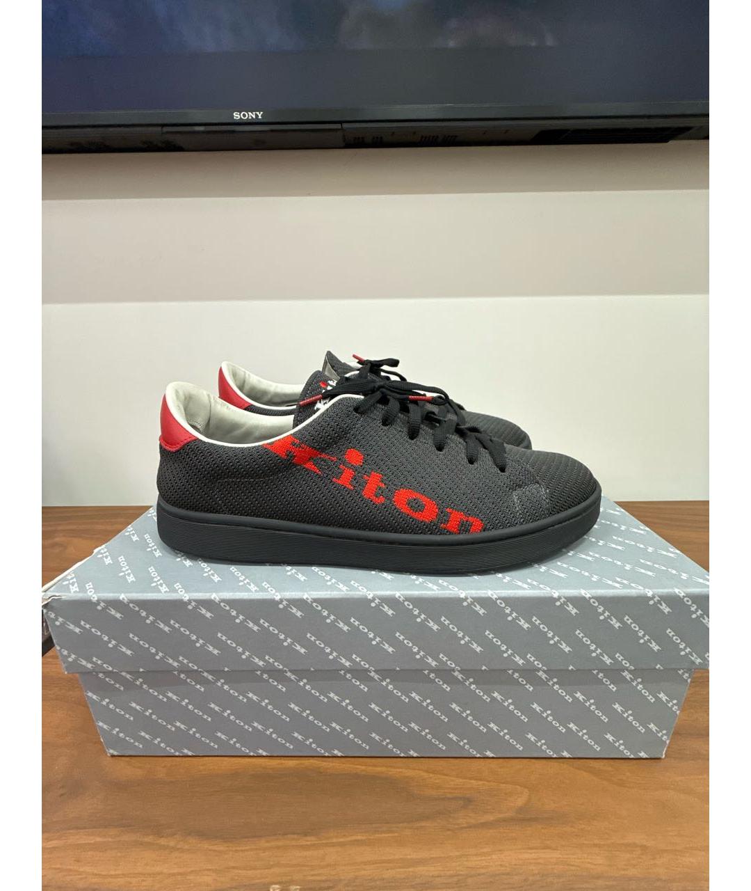 KITON Антрацитовые текстильные низкие кроссовки / кеды, фото 5