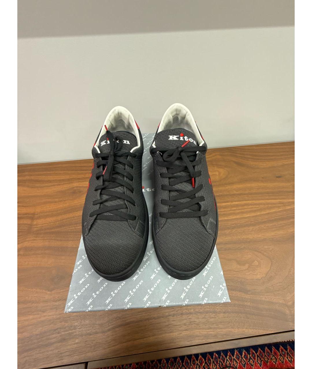 KITON Антрацитовые текстильные низкие кроссовки / кеды, фото 2