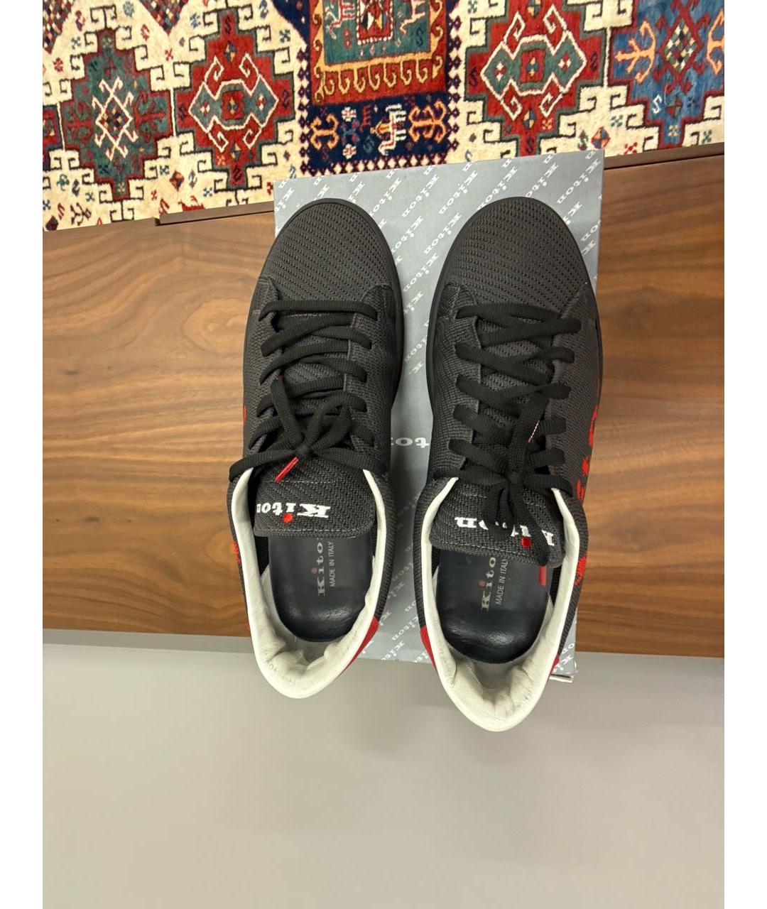 KITON Антрацитовые текстильные низкие кроссовки / кеды, фото 3