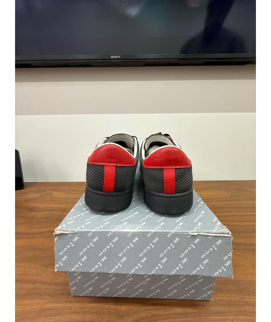 KITON Антрацитовые текстильные низкие кроссовки / кеды, фото 4