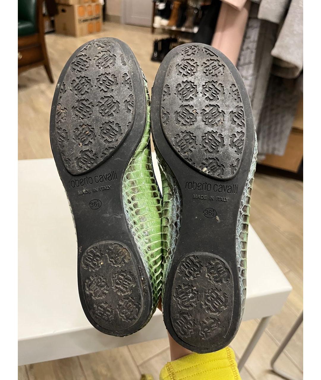 ROBERTO CAVALLI Зеленые кожаные балетки, фото 3