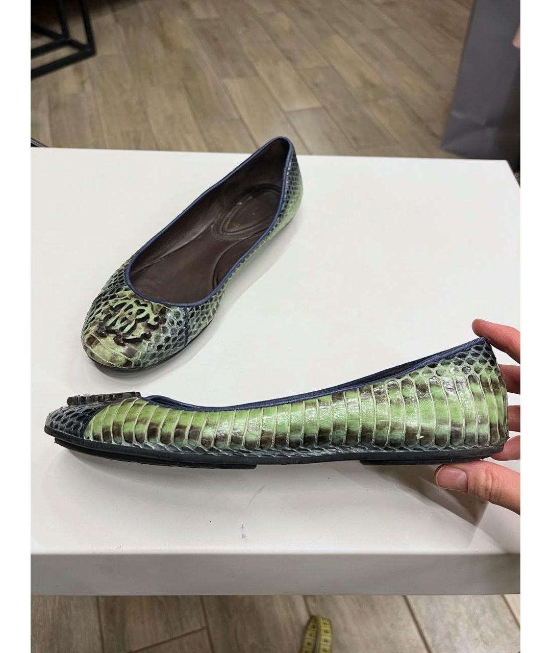 ROBERTO CAVALLI Зеленые кожаные балетки, фото 6