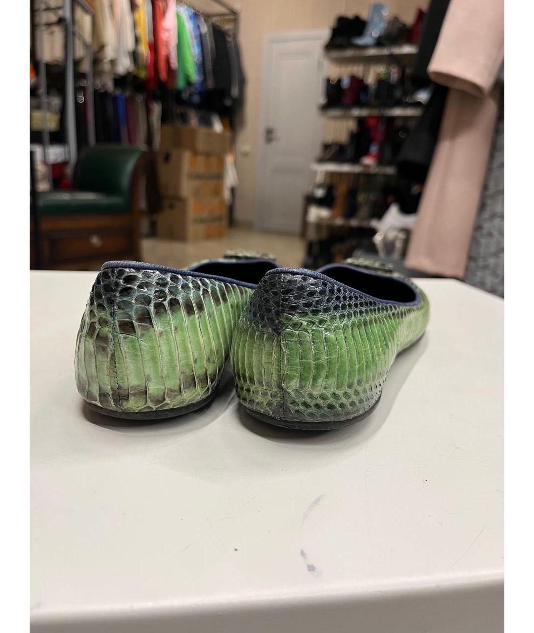 ROBERTO CAVALLI Зеленые кожаные балетки, фото 4