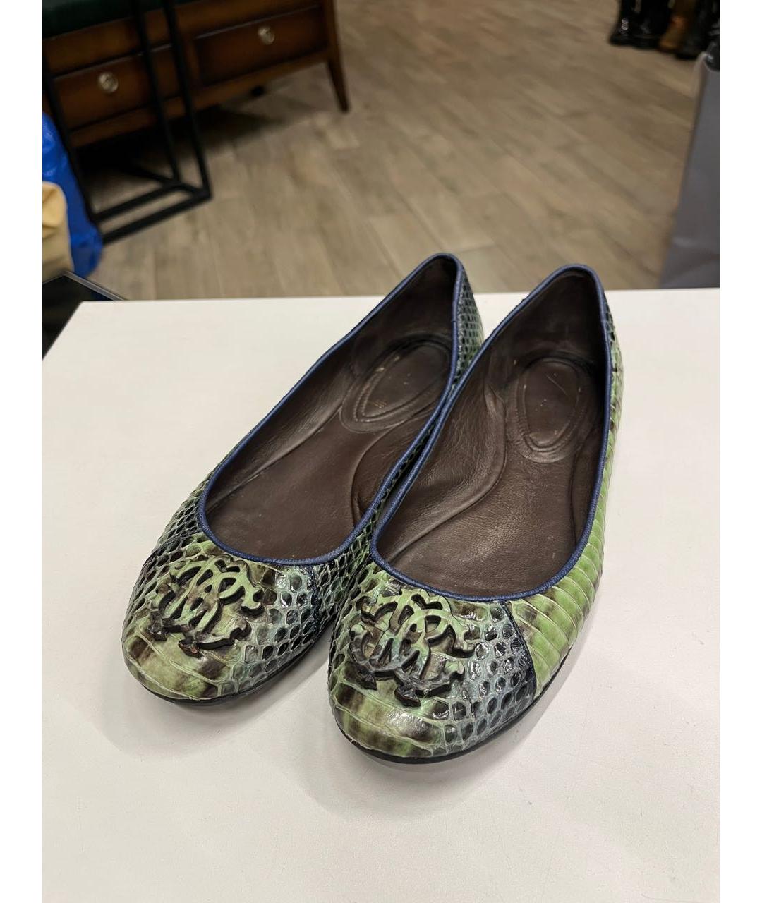 ROBERTO CAVALLI Зеленые кожаные балетки, фото 5