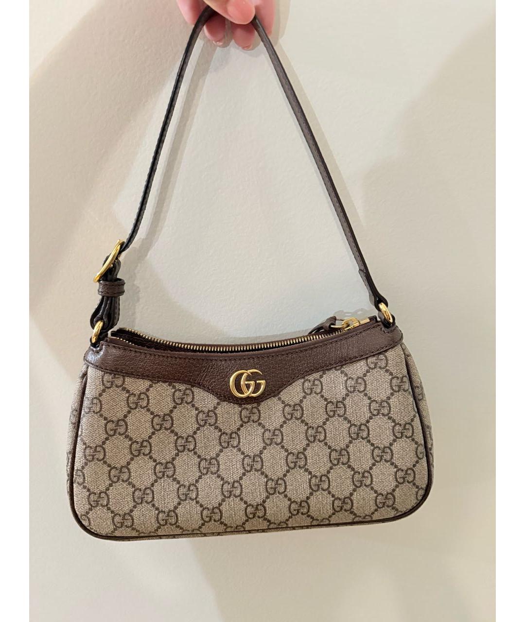 GUCCI Бежевая кожаная сумка с короткими ручками, фото 6