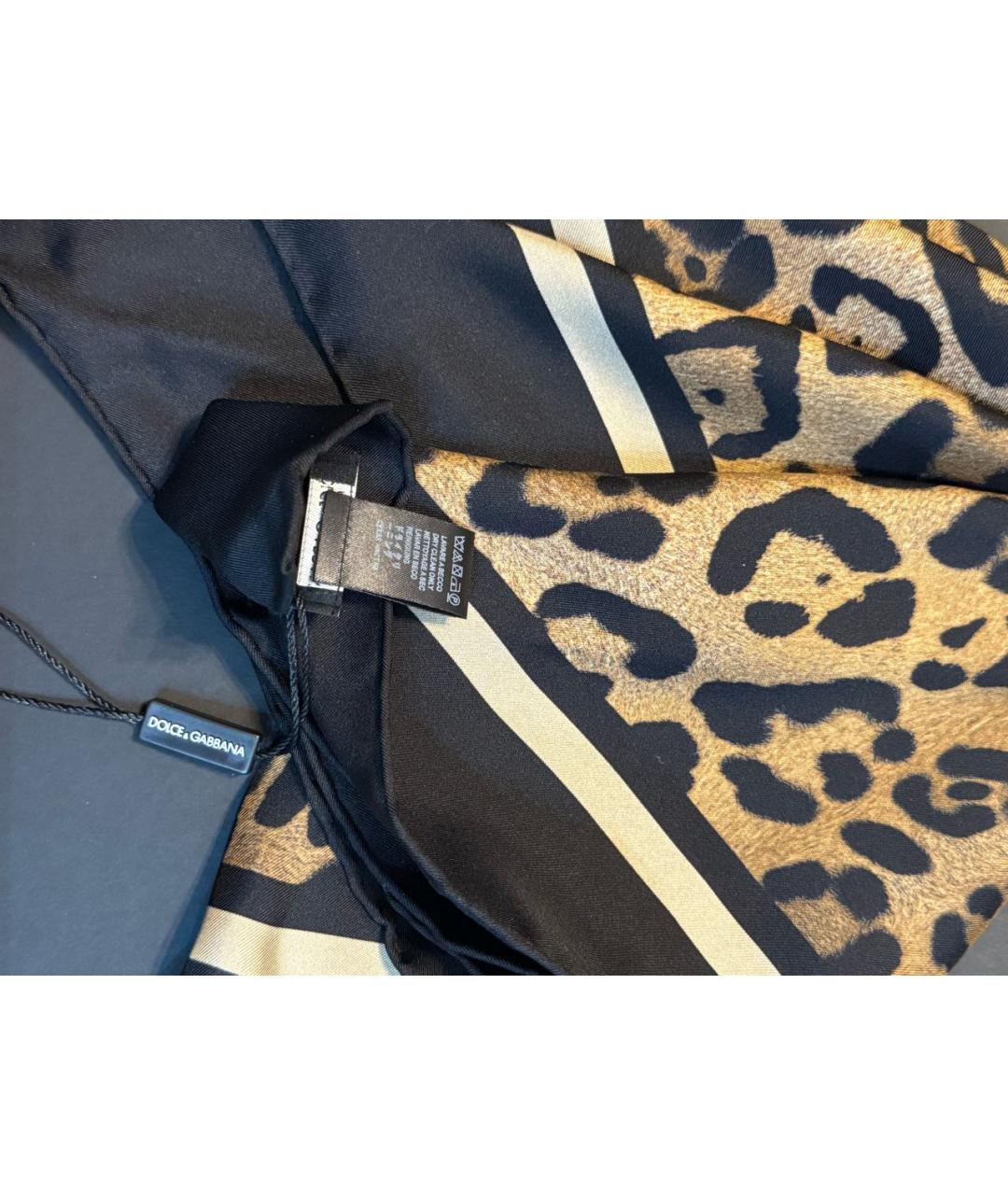 DOLCE&GABBANA Коричневый шелковый платок, фото 2