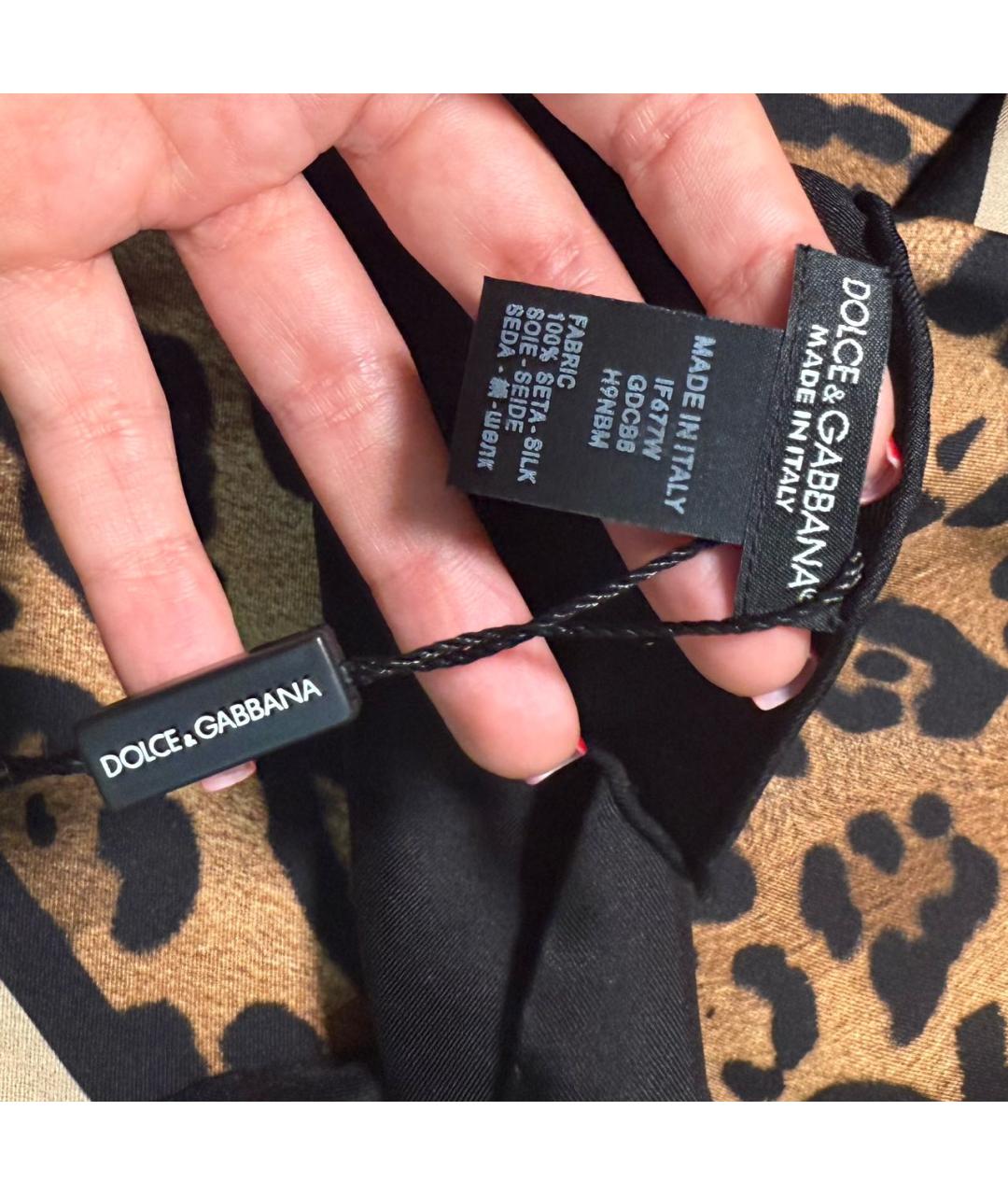 DOLCE&GABBANA Коричневый шелковый платок, фото 3