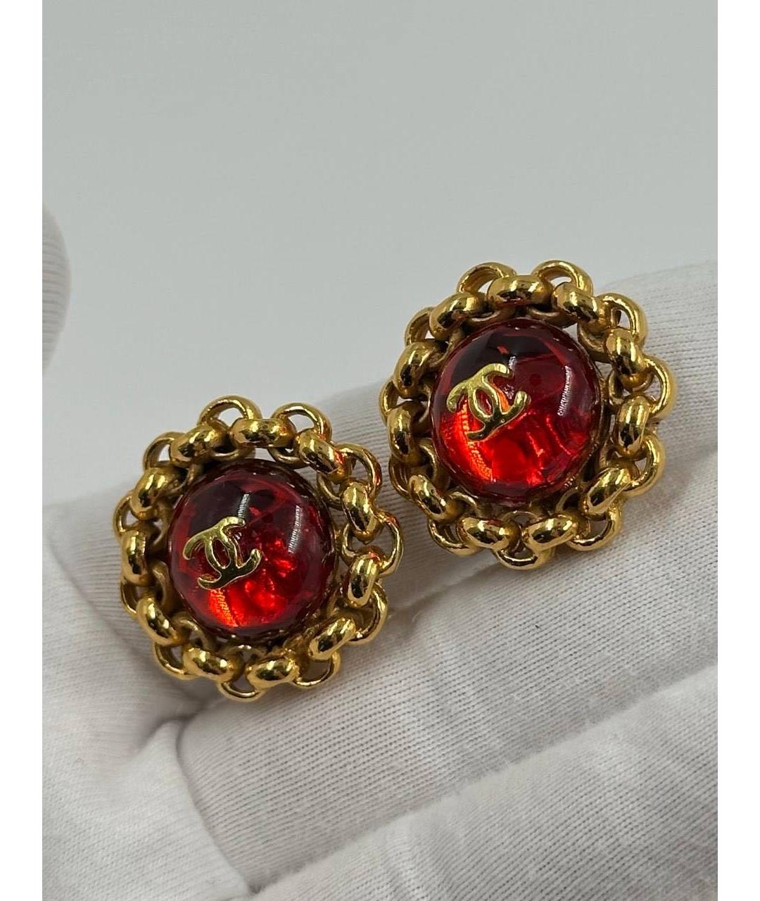 CHANEL Красные позолоченные клипсы, фото 7