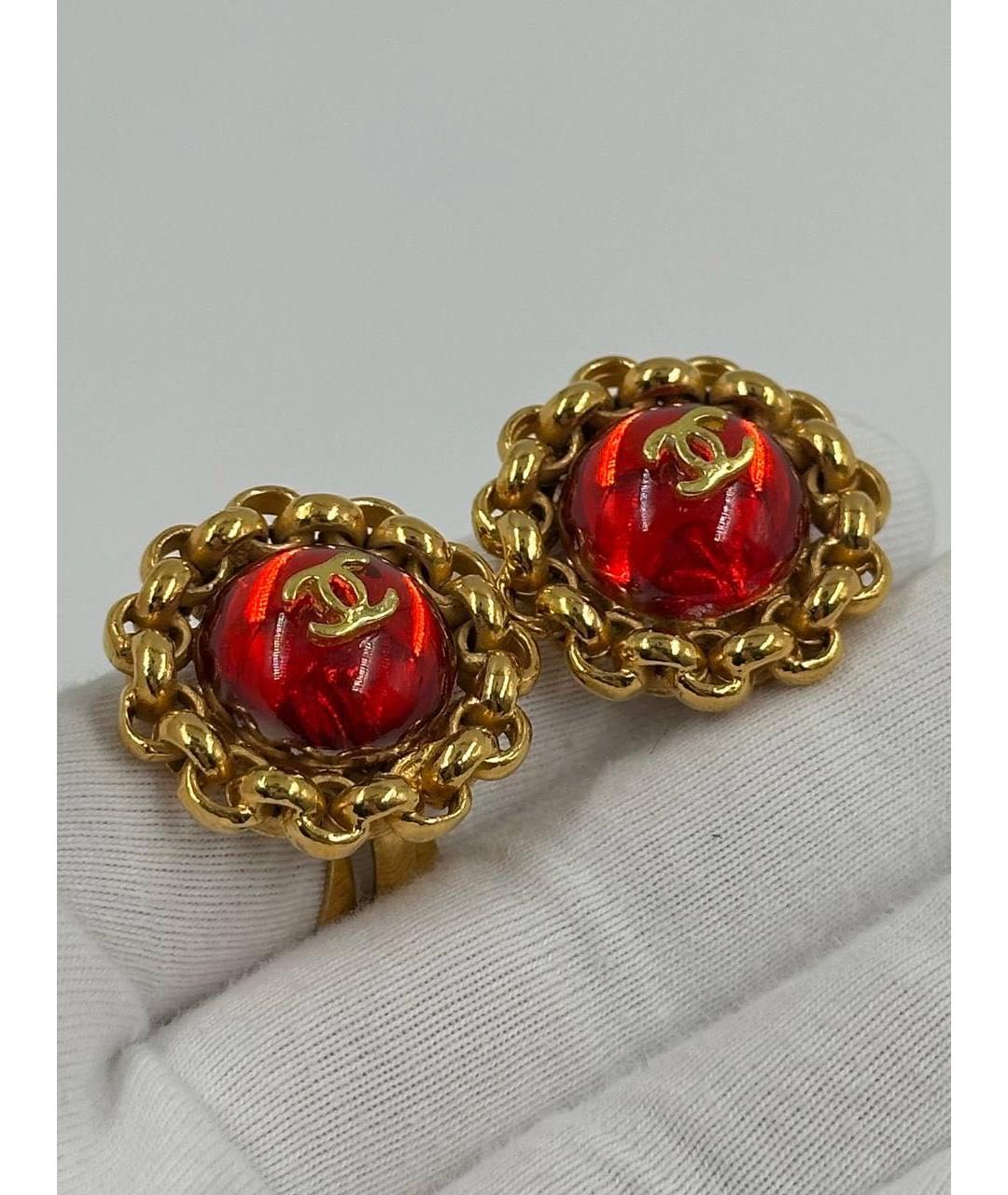 CHANEL Красные позолоченные клипсы, фото 5