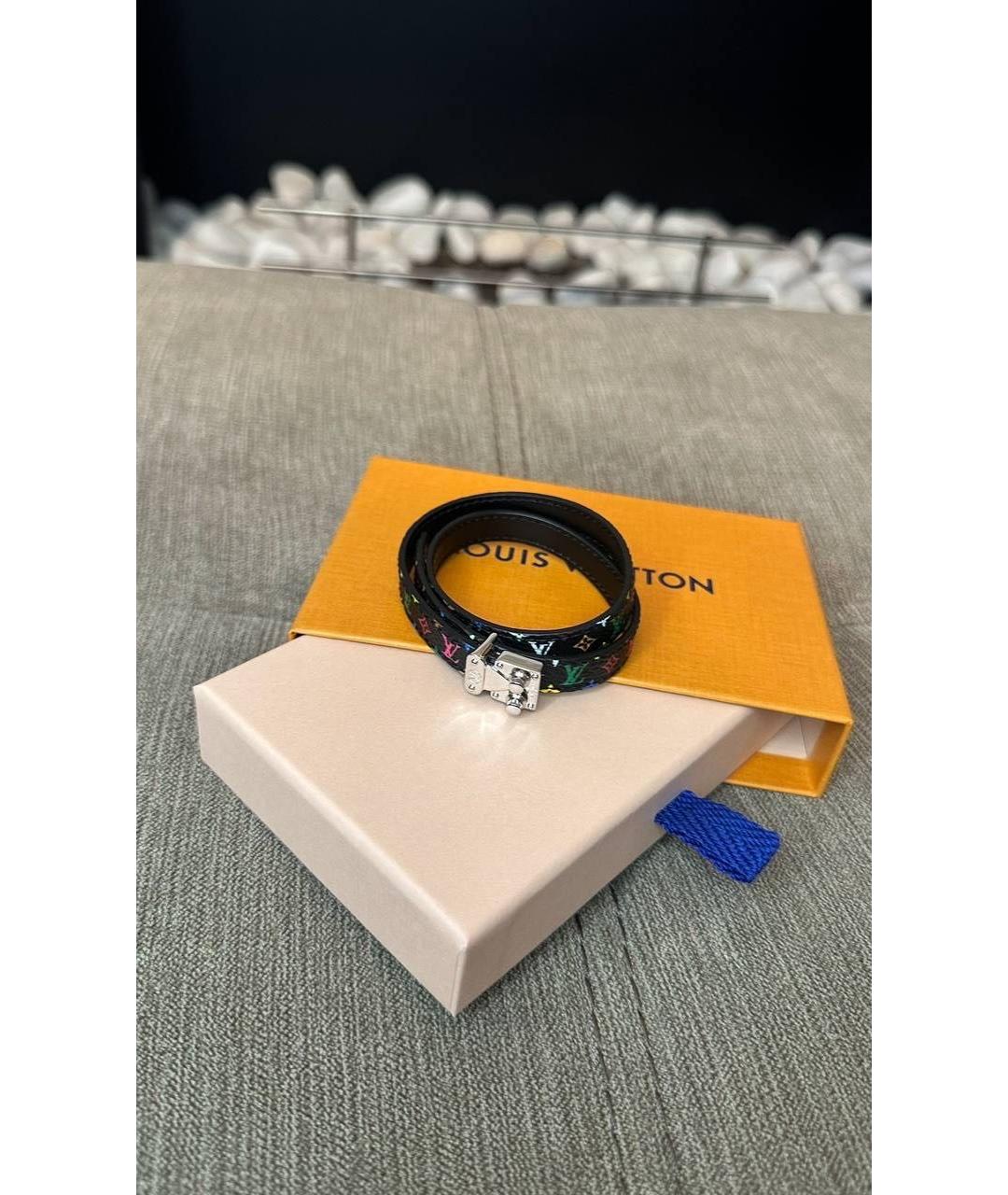 LOUIS VUITTON Черный кожаный браслет, фото 2