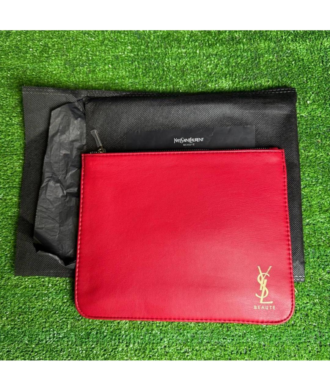 SAINT LAURENT Красная кожаная косметичка, фото 6