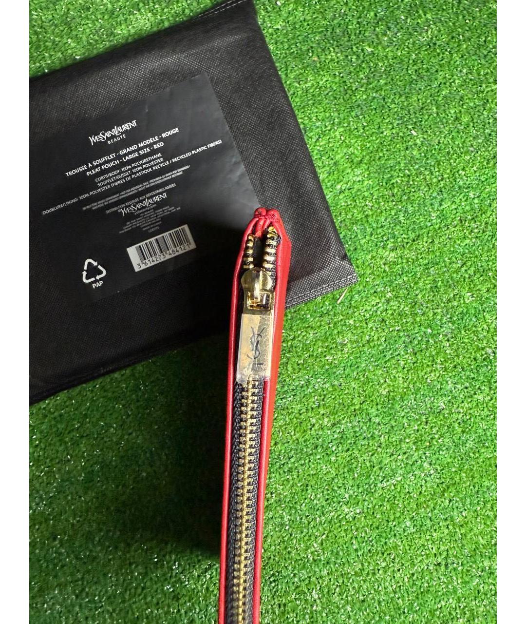 SAINT LAURENT Красная кожаная косметичка, фото 5