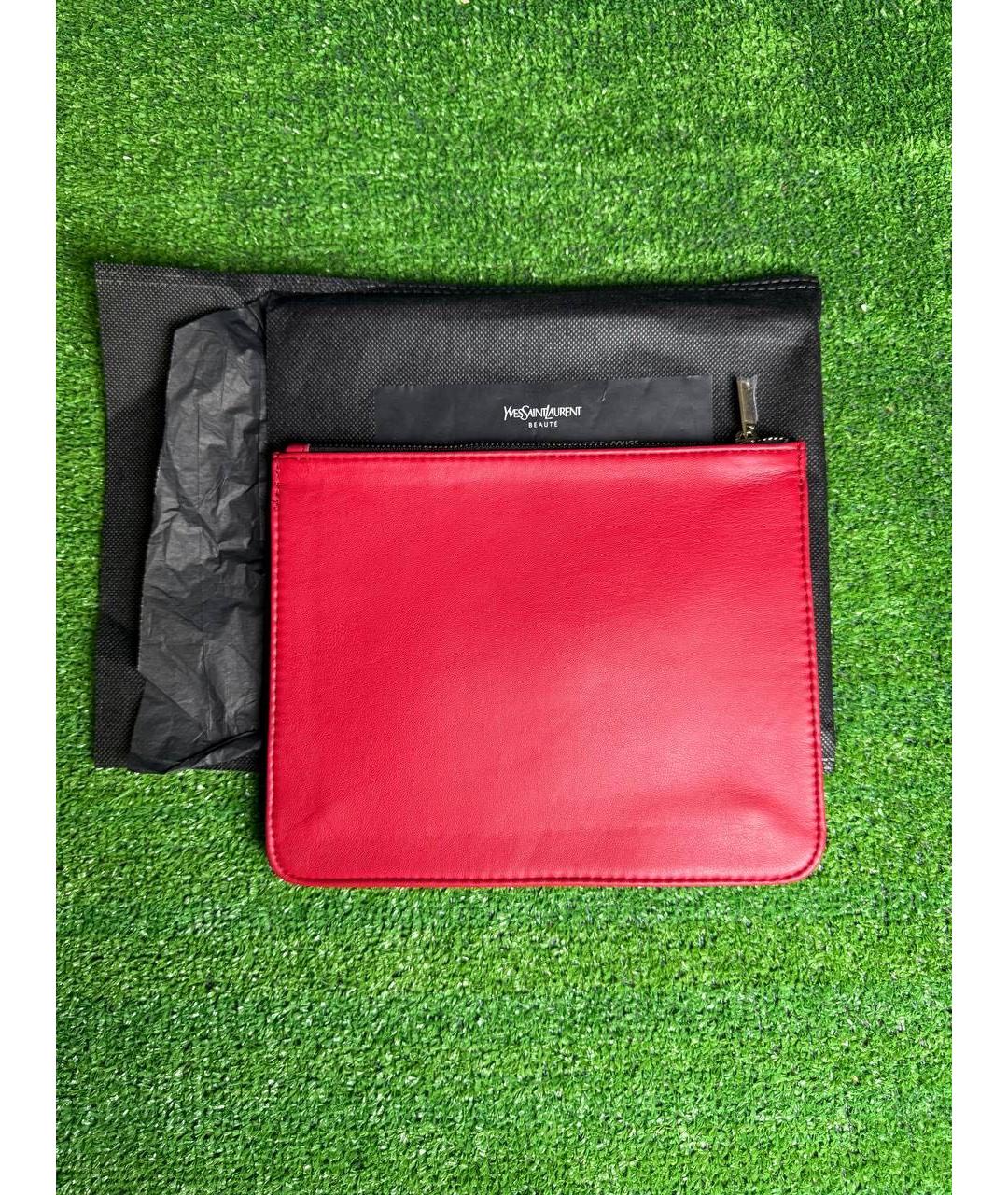 SAINT LAURENT Красная кожаная косметичка, фото 3