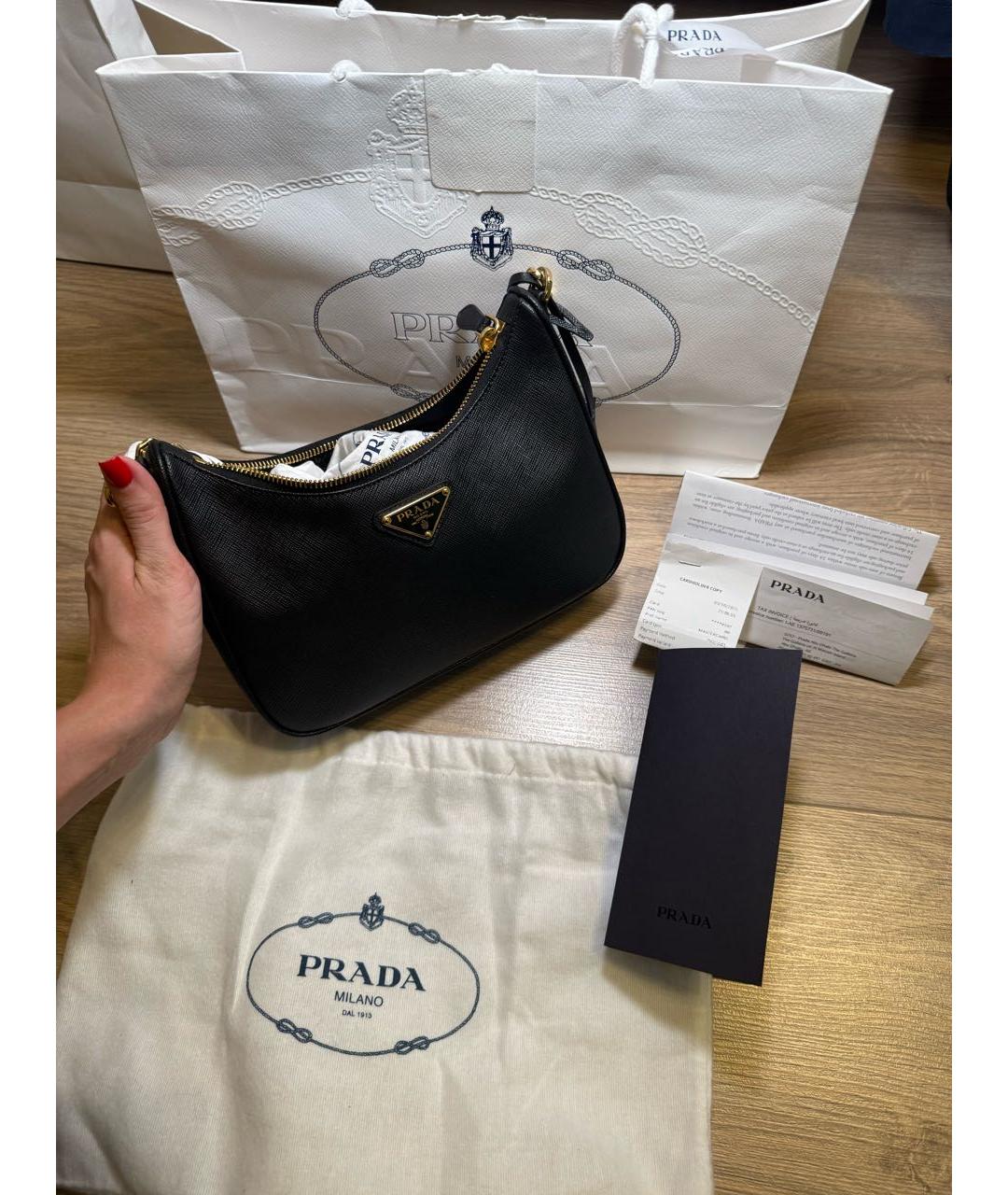 PRADA Черная кожаная сумка с короткими ручками, фото 2