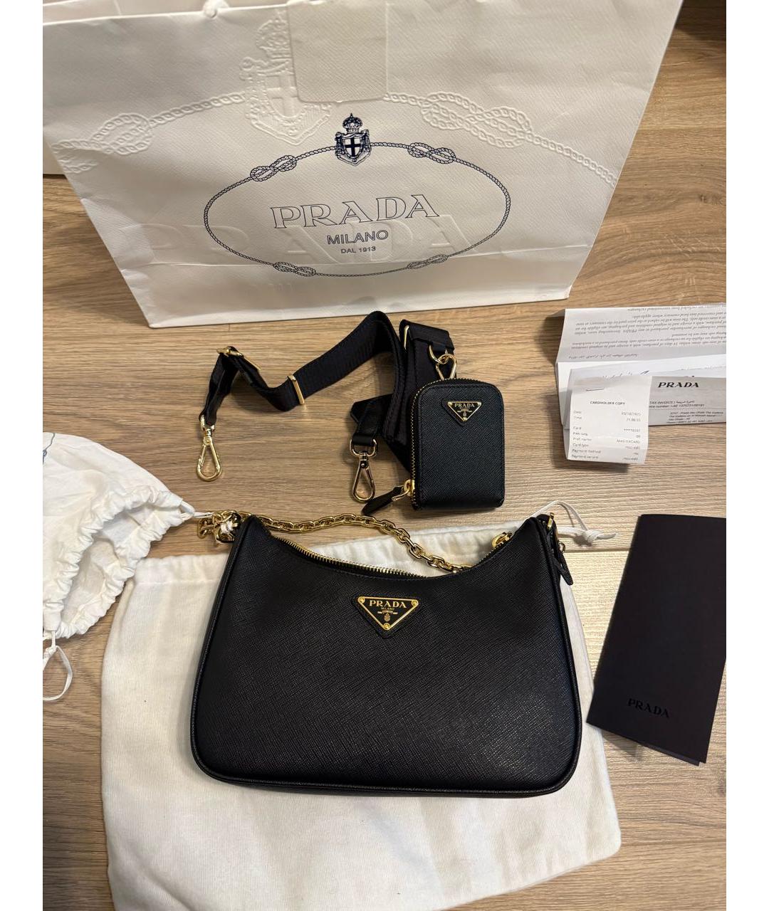 PRADA Черная кожаная сумка с короткими ручками, фото 6