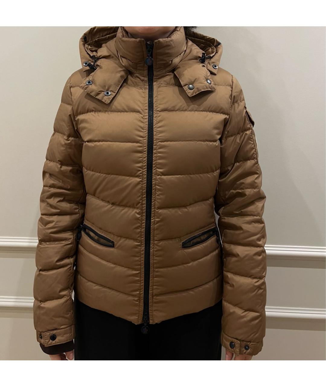 MONCLER Горчичный полиамидовый пуховик, фото 5