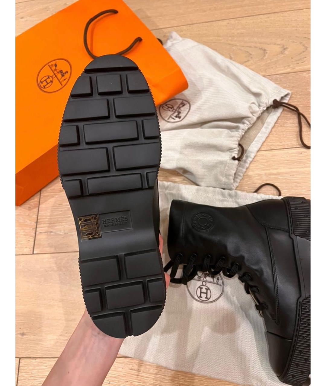 HERMES Черные кожаные ботинки, фото 4