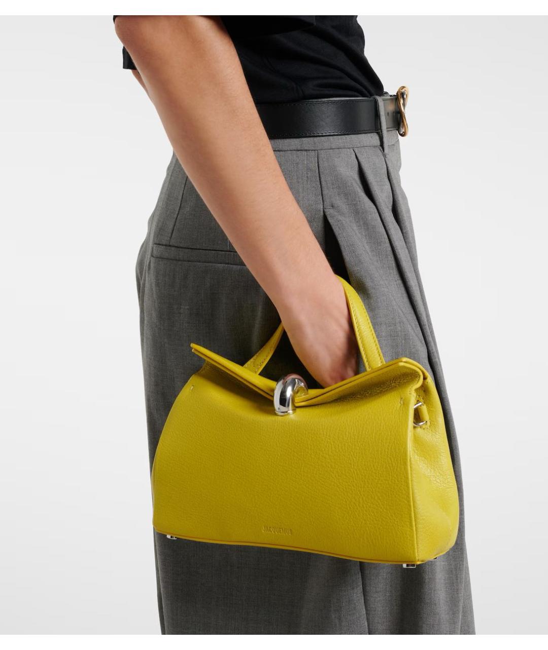 JACQUEMUS Желтая кожаная сумка с короткими ручками, фото 4