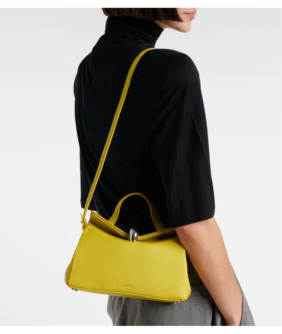 JACQUEMUS Желтая кожаная сумка с короткими ручками, фото 5