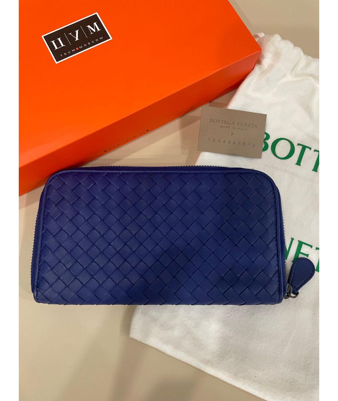 BOTTEGA VENETA Синий кожаный кошелек, фото 6