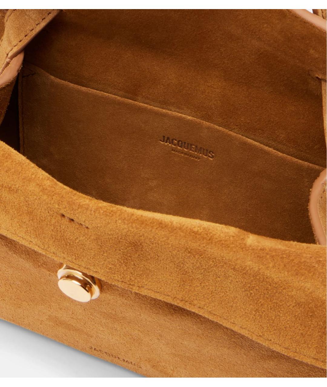 JACQUEMUS Коричневая замшевая сумка с короткими ручками, фото 3
