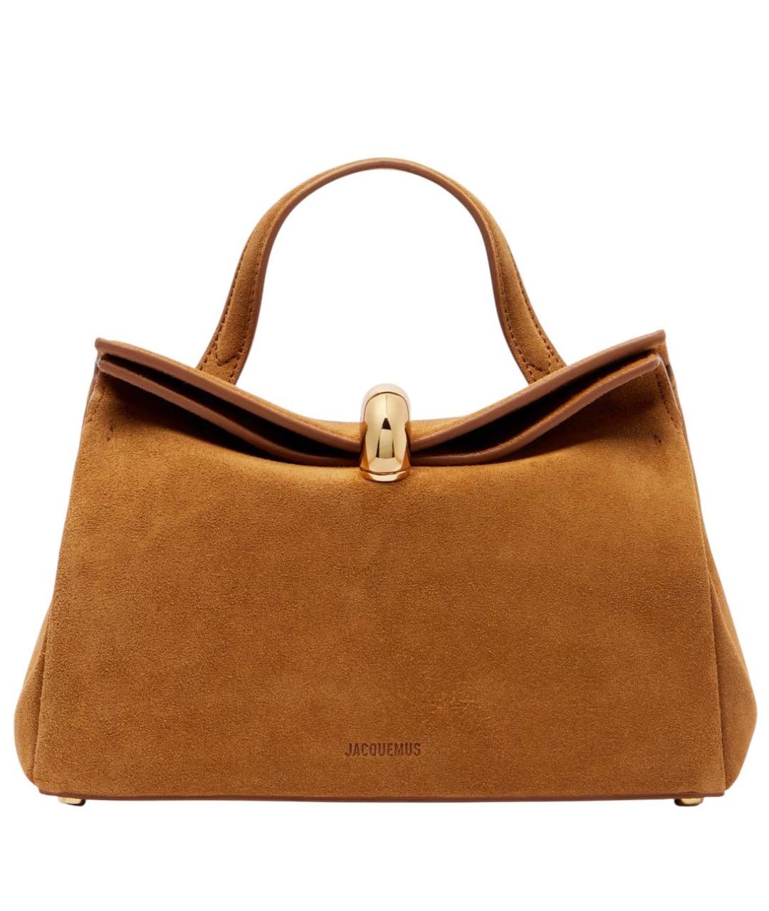 JACQUEMUS Коричневая замшевая сумка с короткими ручками, фото 1
