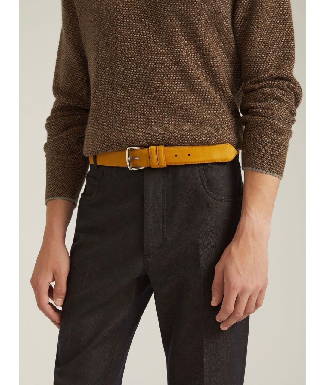 LORO PIANA Горчичный замшевый ремень, фото 3
