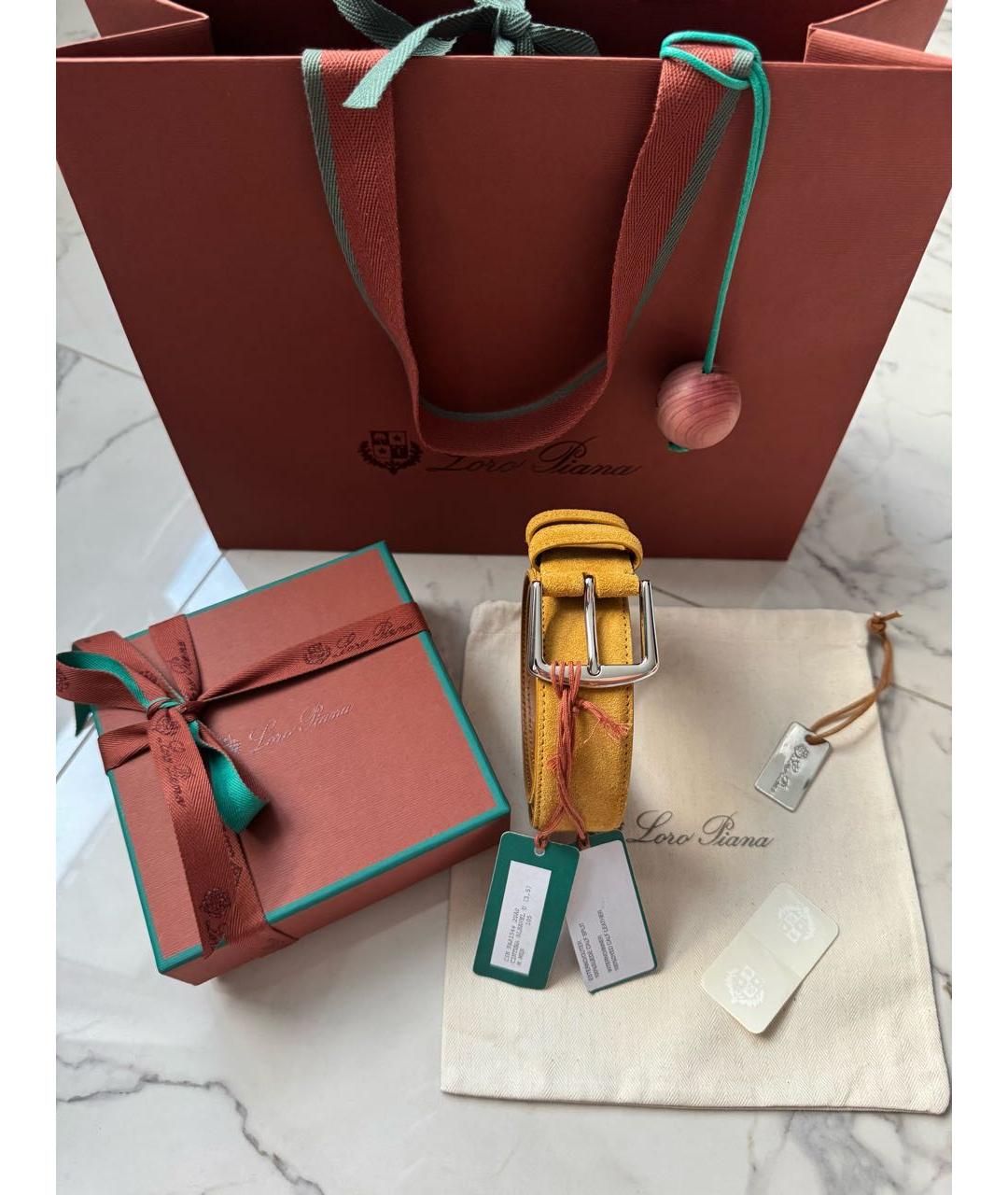 LORO PIANA Горчичный замшевый ремень, фото 3