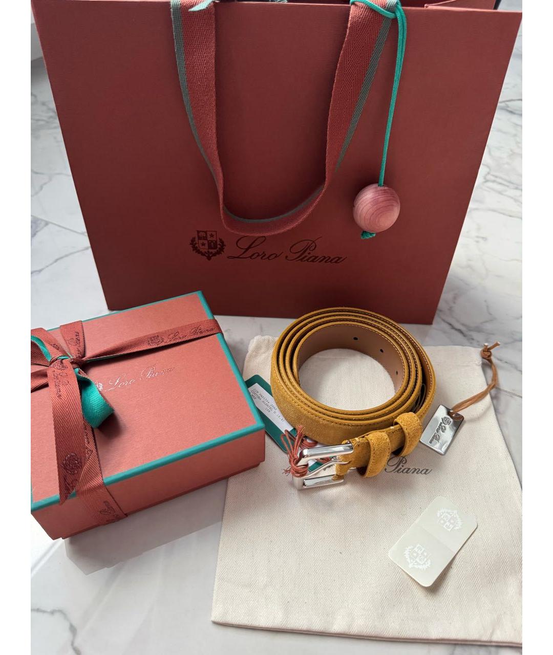 LORO PIANA Горчичный замшевый ремень, фото 9