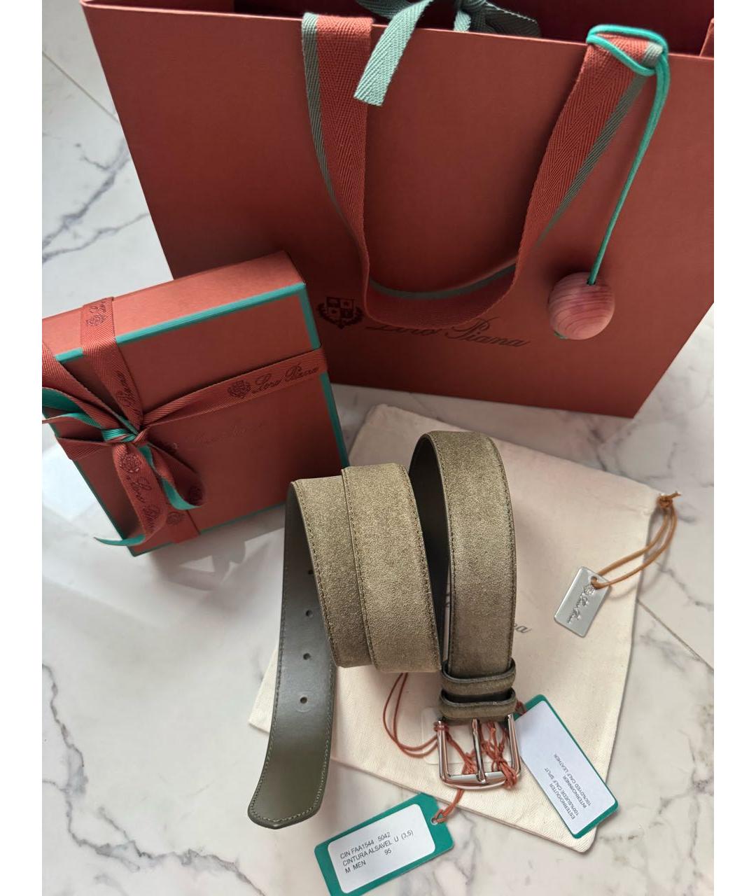 LORO PIANA Хаки замшевый ремень, фото 2