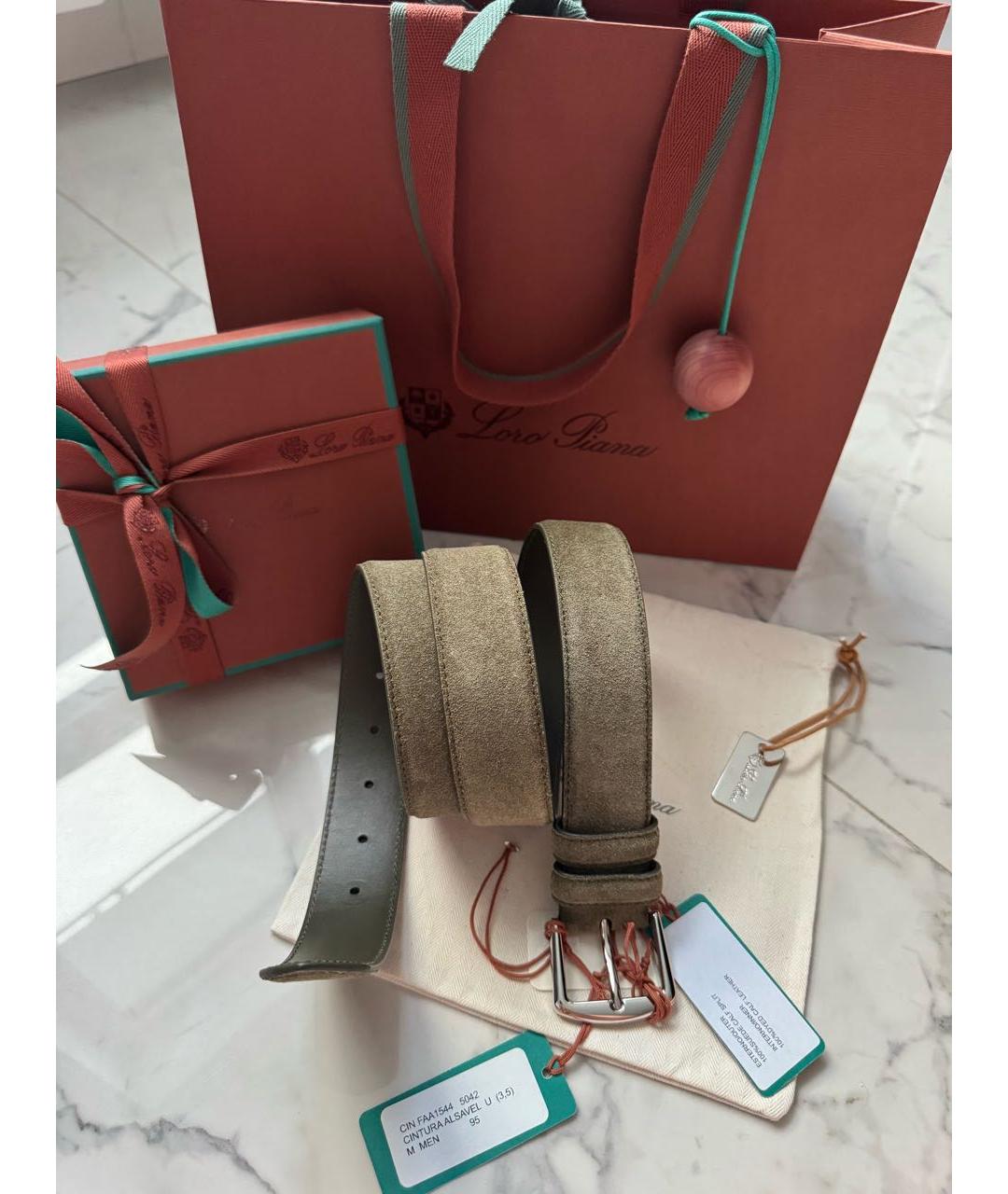 LORO PIANA Хаки замшевый ремень, фото 9