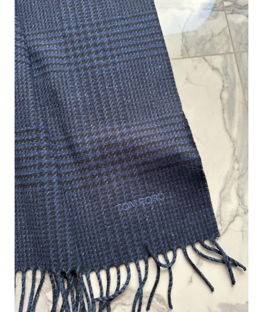 TOM FORD Темно-синий шерстяной шарф, фото 5