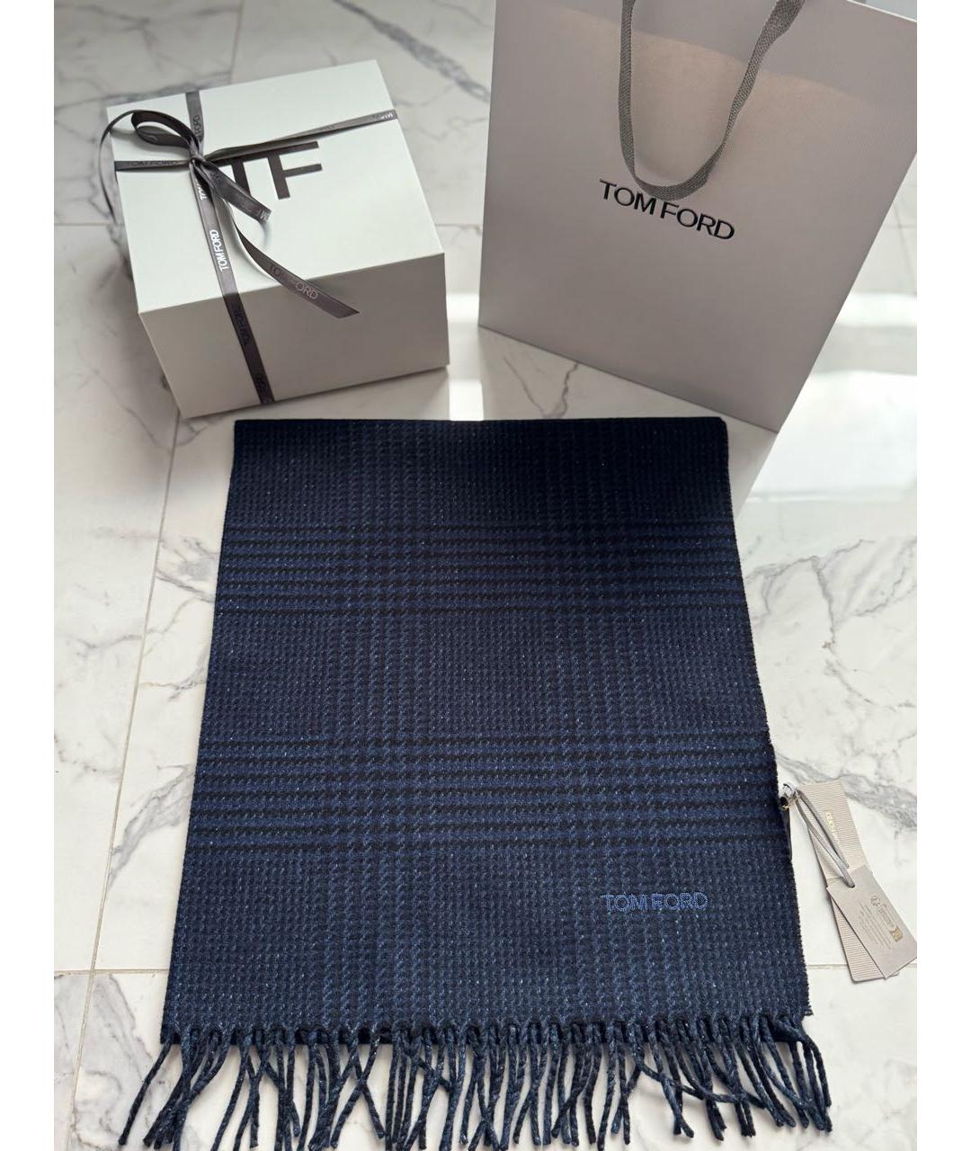 TOM FORD Темно-синий шерстяной шарф, фото 9