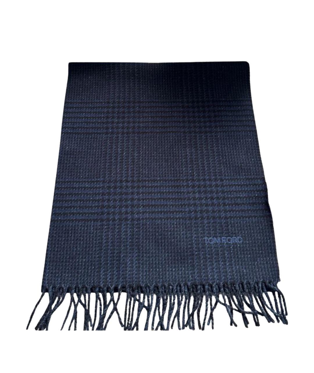TOM FORD Темно-синий шерстяной шарф, фото 1