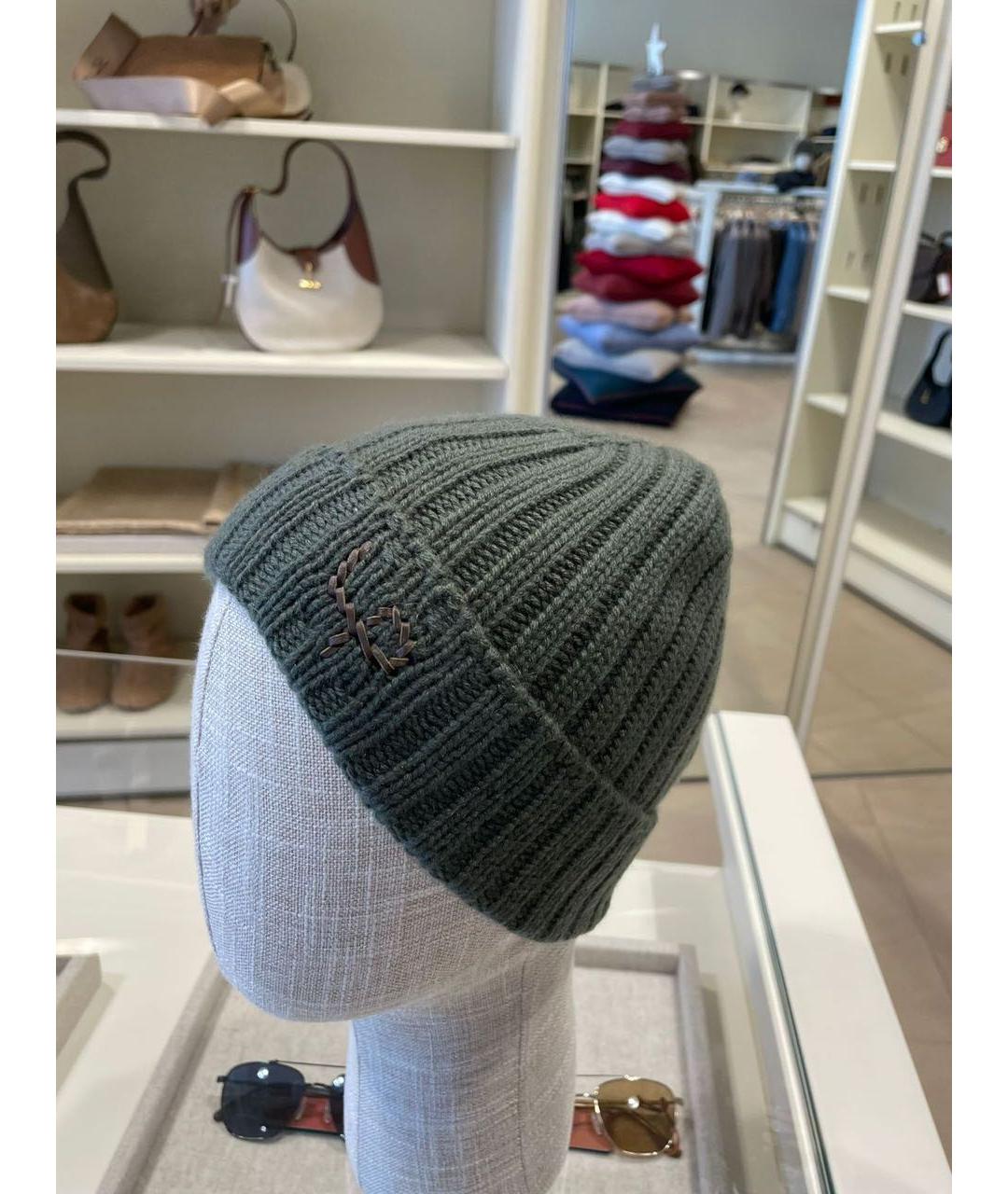 LORO PIANA Зеленая кашемировая шапка, фото 8