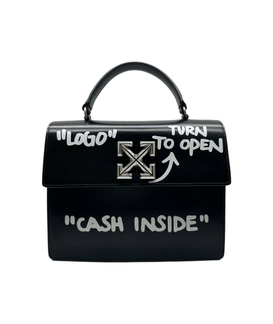 OFF-WHITE Черная кожаная сумка с короткими ручками, фото 6