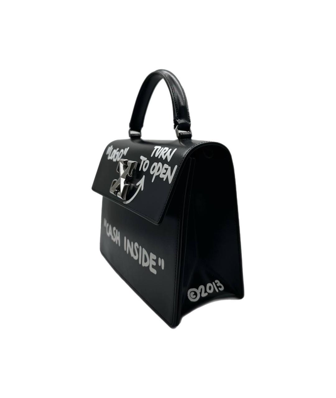 OFF-WHITE Черная кожаная сумка с короткими ручками, фото 2