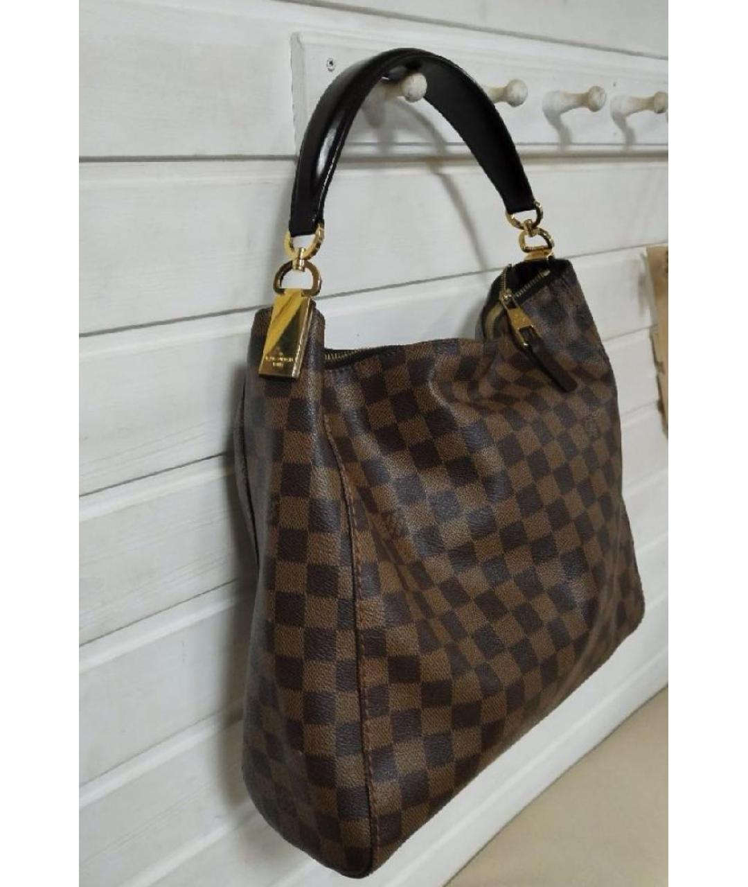 LOUIS VUITTON Коричневая кожаная сумка с короткими ручками, фото 3